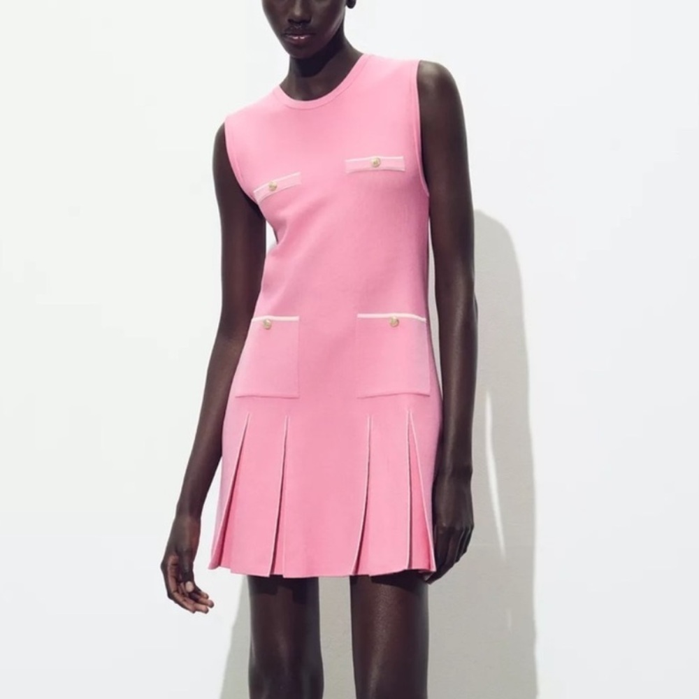 Zara Pink Knit Pleated Mini Dress